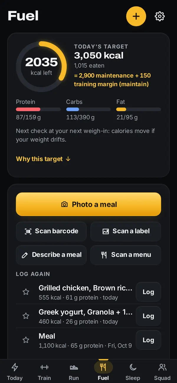 LiftReady: food targets screen