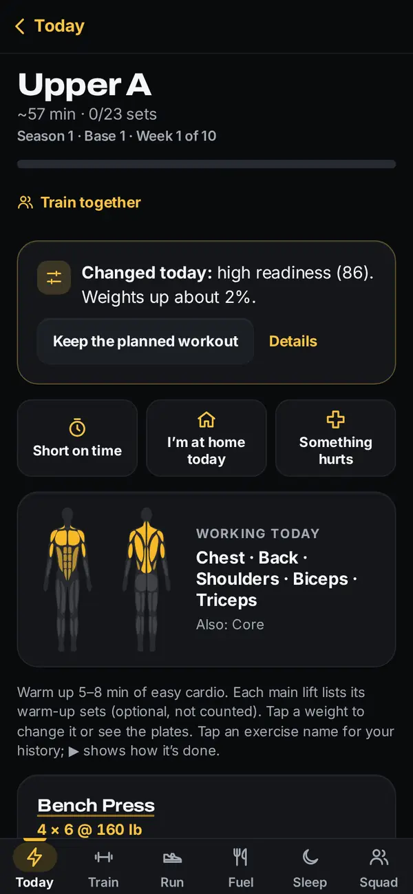 LiftReady: every set, planned screen